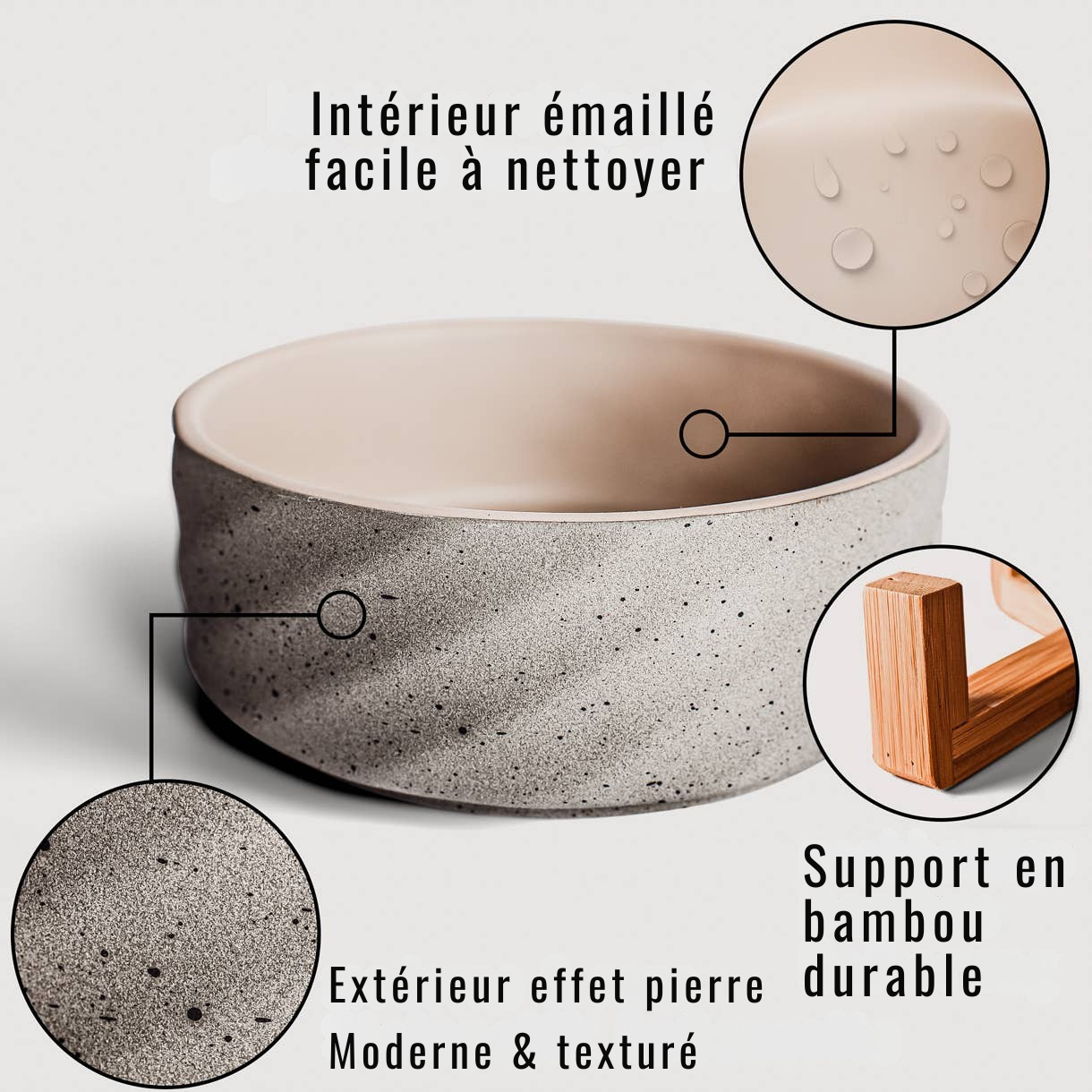 Gamelle double en céramique sur support en bambou