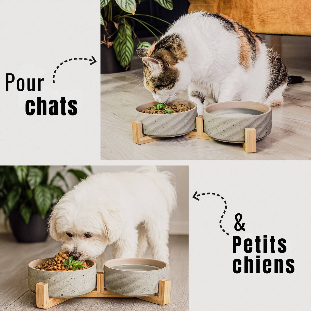 Gamelle double en céramique sur support en bambou