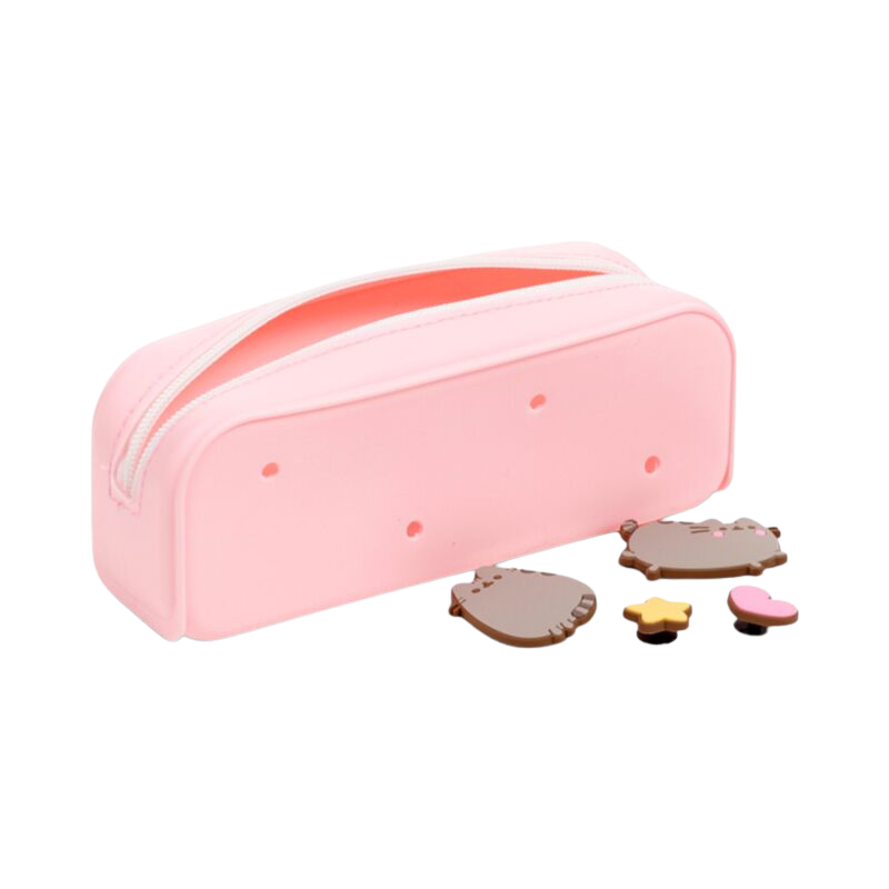 Trousse Pusheen en silicone rose avec étoiles et cœurs