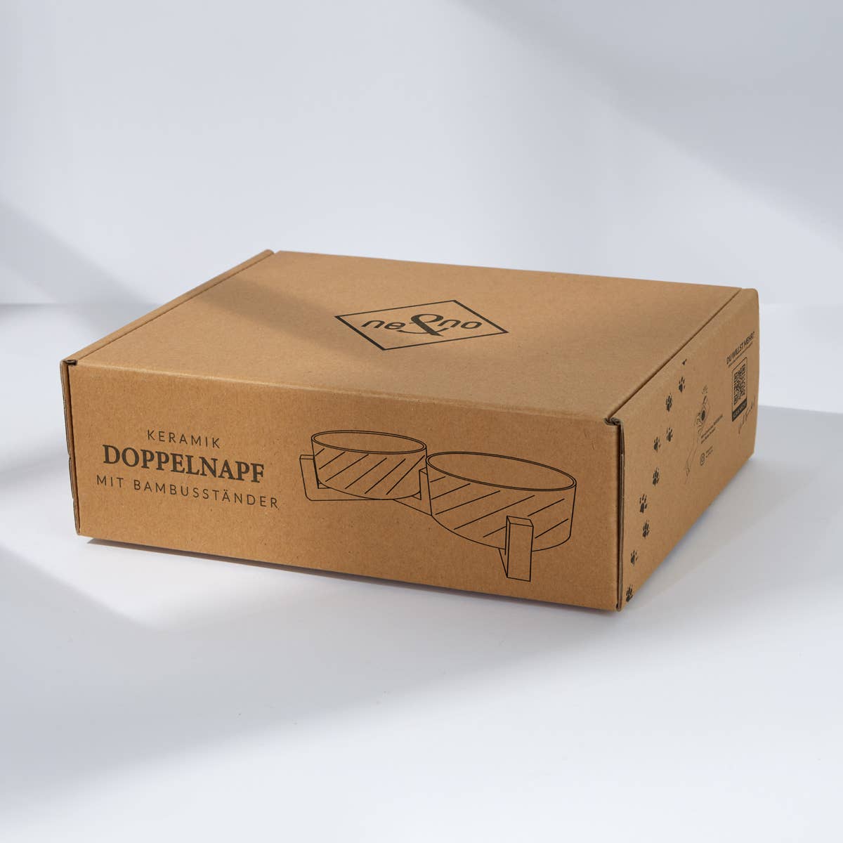 Gamelle double en céramique sur support en bambou