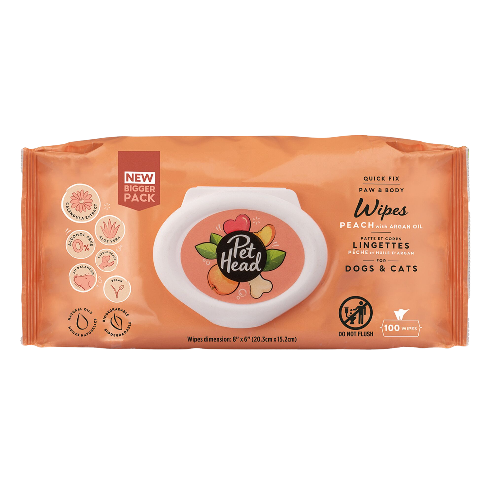 Lingettes nettoyantes parfum pêche pour chiens et chats