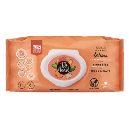 Lingettes nettoyantes parfum pêche pour chiens et chats