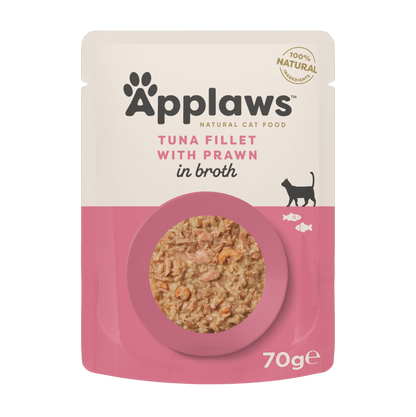 Filet de thon et crevettes en bouillon pour chats adultes