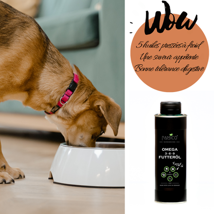 Huile alimentaire oméga 3-6-9 et vitamine E pour chiens
